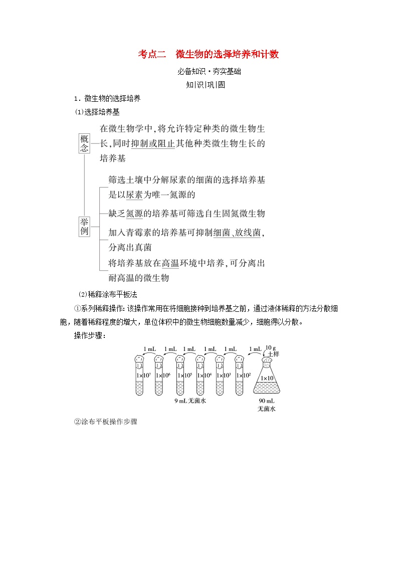 2025版高考生物一轮总复习教案选择性必修3第十单元生物技术与工程第二讲微生物的培养技术及应用考点二微生物的选择培养和计数