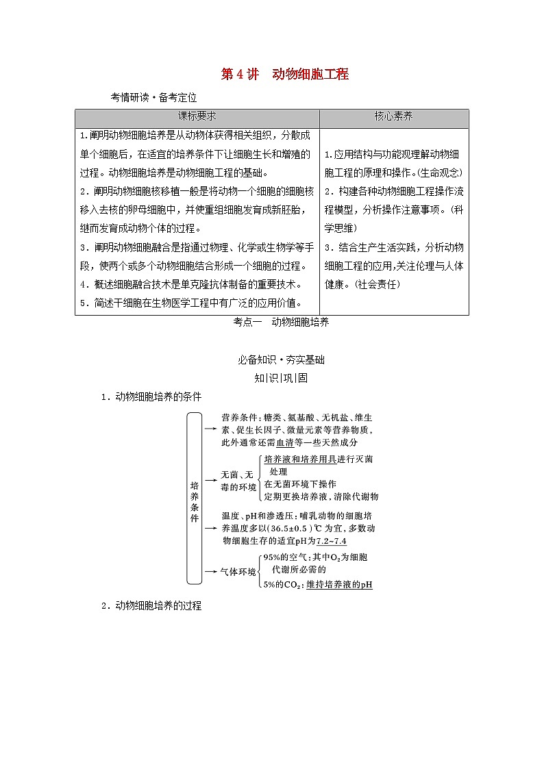 2025版高考生物一轮总复习教案选择性必修3第十单元生物技术与工程第四讲动物细胞工程考点一动物细胞培养第1页