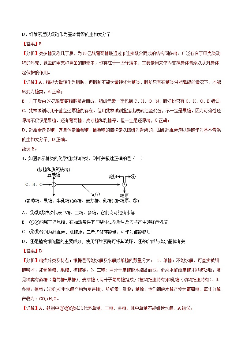 考点通关卷03 糖类和脂质(解析版)第3页