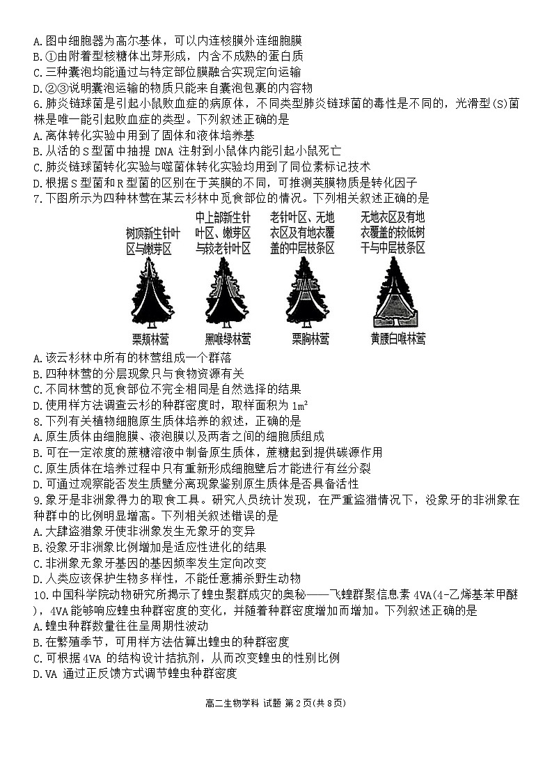 2024浙江省G5联盟高二下学期4月期中联考生物试题无答案第2页