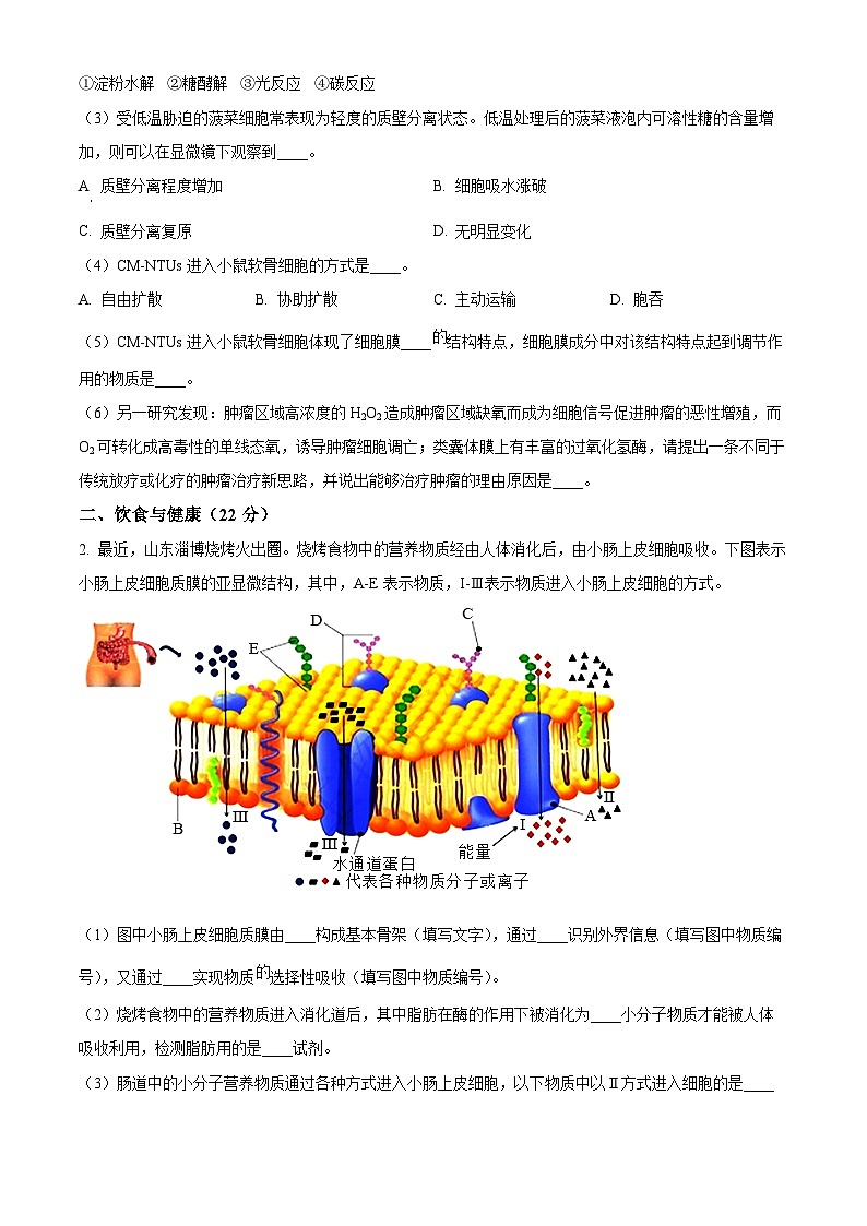 上海市浦东新区华东师范大学第二附属中学2023-2024学年高一下学期4月期中生物试题(原卷版)第2页