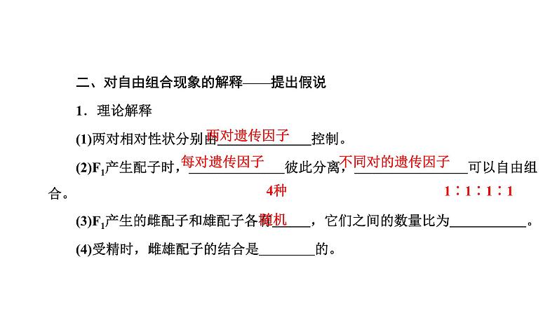 人教版高中生物必修2第1章遗传因子的发现第2节孟德尔的豌豆杂交实验(二)第1课时自由组合定律的发现课件第4页