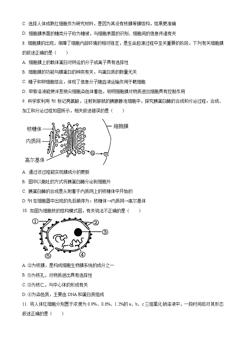 云南省德宏州2023-2024学年高一上学期期末生物试题(Word版附解析)03