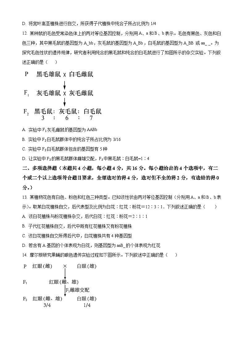 江西省景德镇市2023-2024学年高一下学期4月期中生物试题(原卷版)第3页