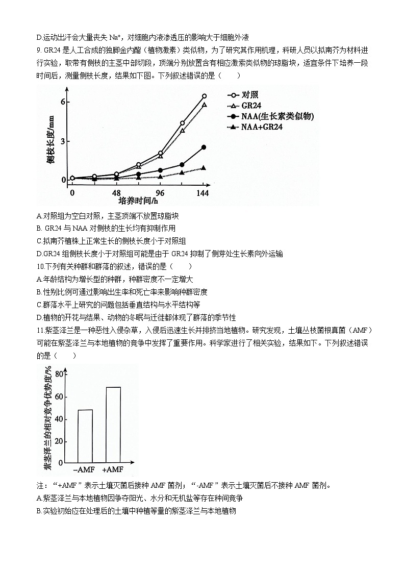 河北省沧衡名校联盟2023-2024学年高三下学期模拟考试(期中)生物试题+答案03