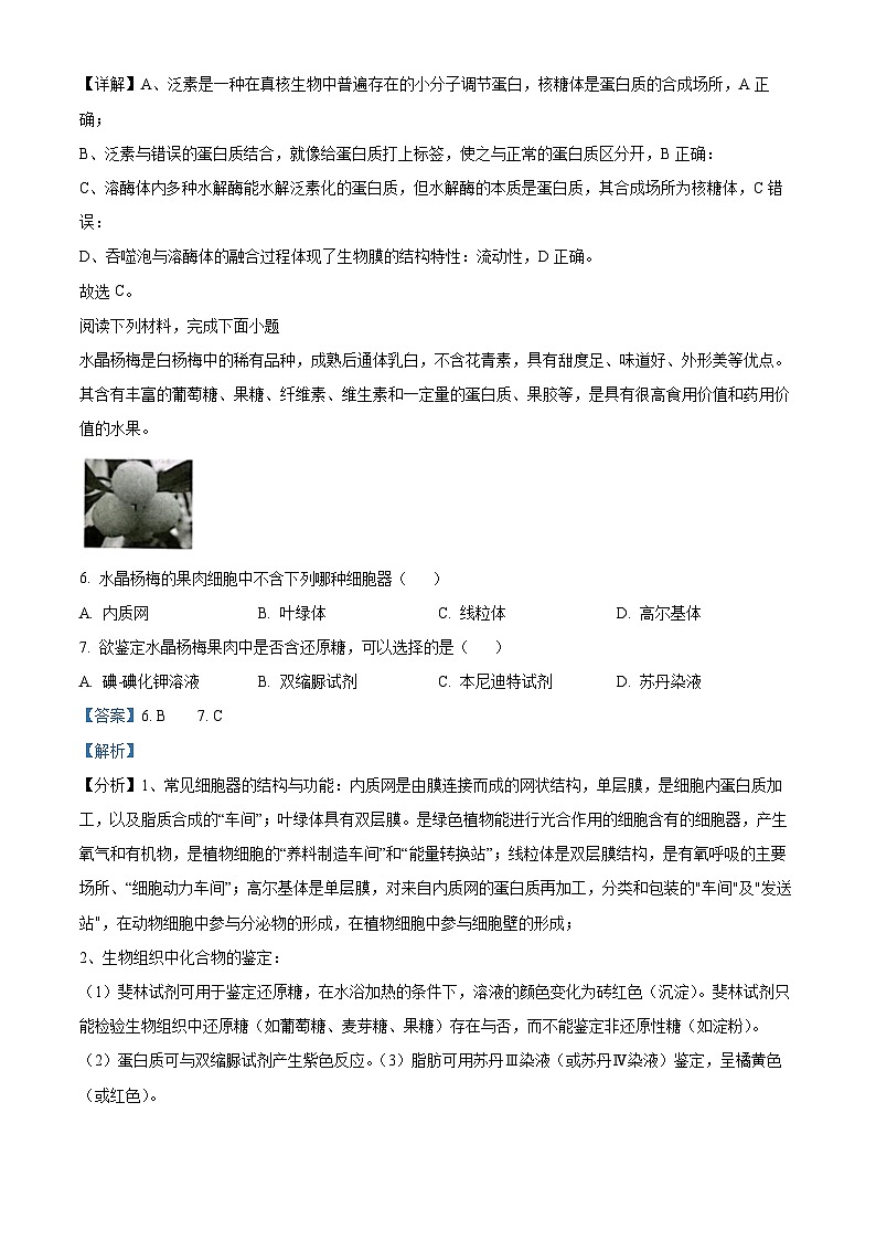浙江省绍兴市第一中学2023-2024学年高一下学期期中生物试卷(Word版附解析)03