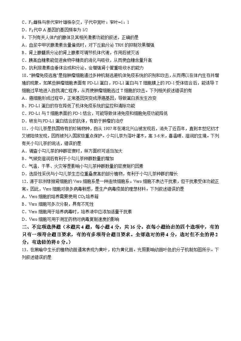 2024长沙雅礼中学高三下学期4月综合测试生物含解析第3页