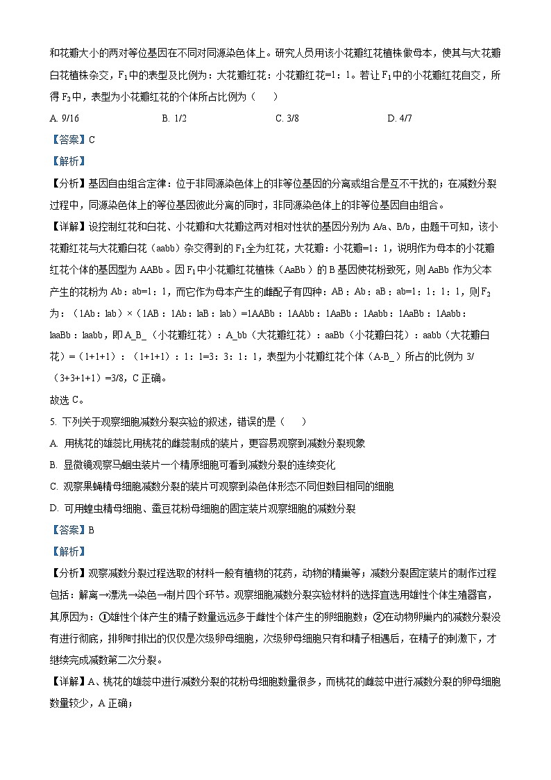 河北省沧州市运东四校2023-2024学年高一下学期4月期中生物试题(原卷版+解析版)03