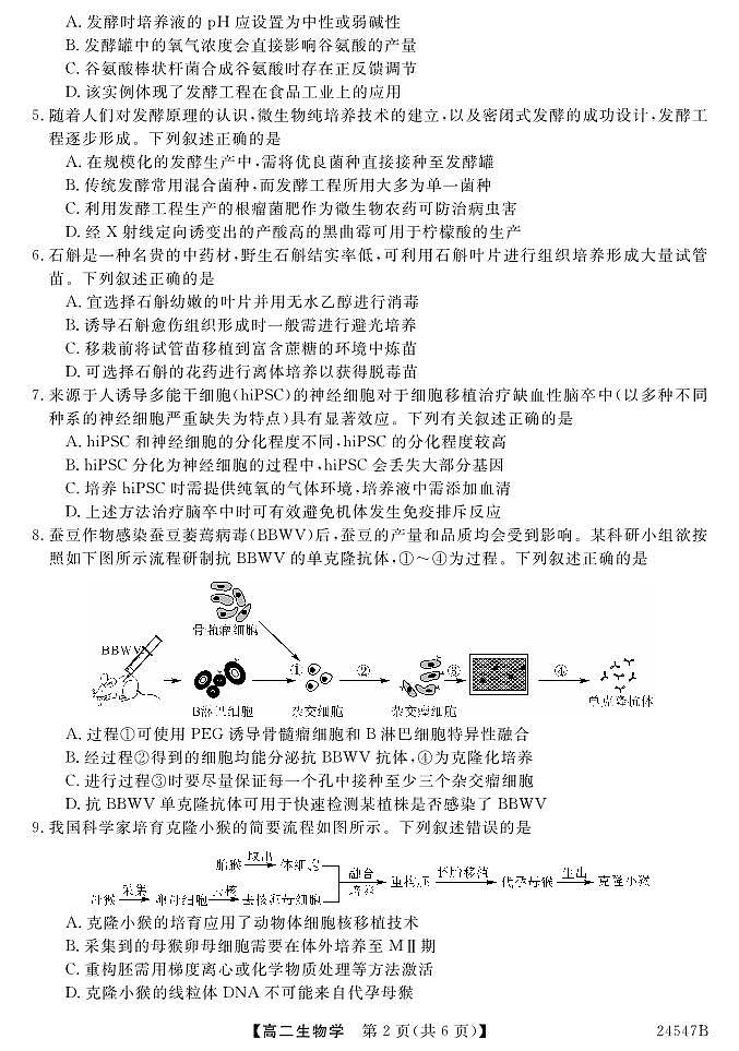 河北省邯郸市大名中学等校2023-2024学年高二年级下学期期中考试生物试题02