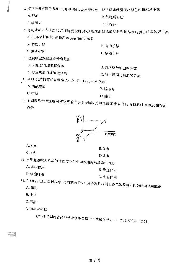 2024届湖南省永州市零陵区永州市第三中学高三模拟预测生物试题03