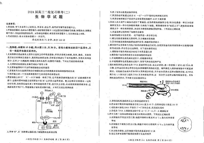 2024届辽宁省部分学校高三下学期复习联考(二)生物试题第1页