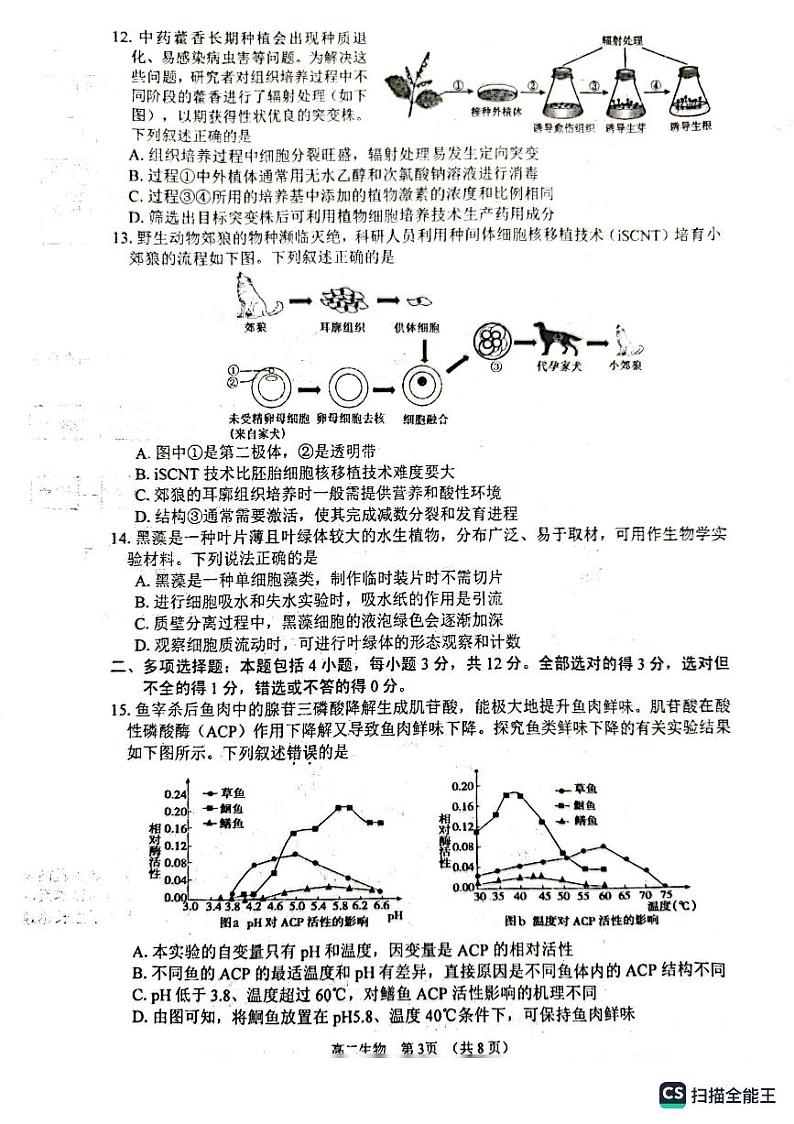江苏省泰州市靖江市靖江高级中学2023-2024学年高二下学期4月期中生物试题第3页