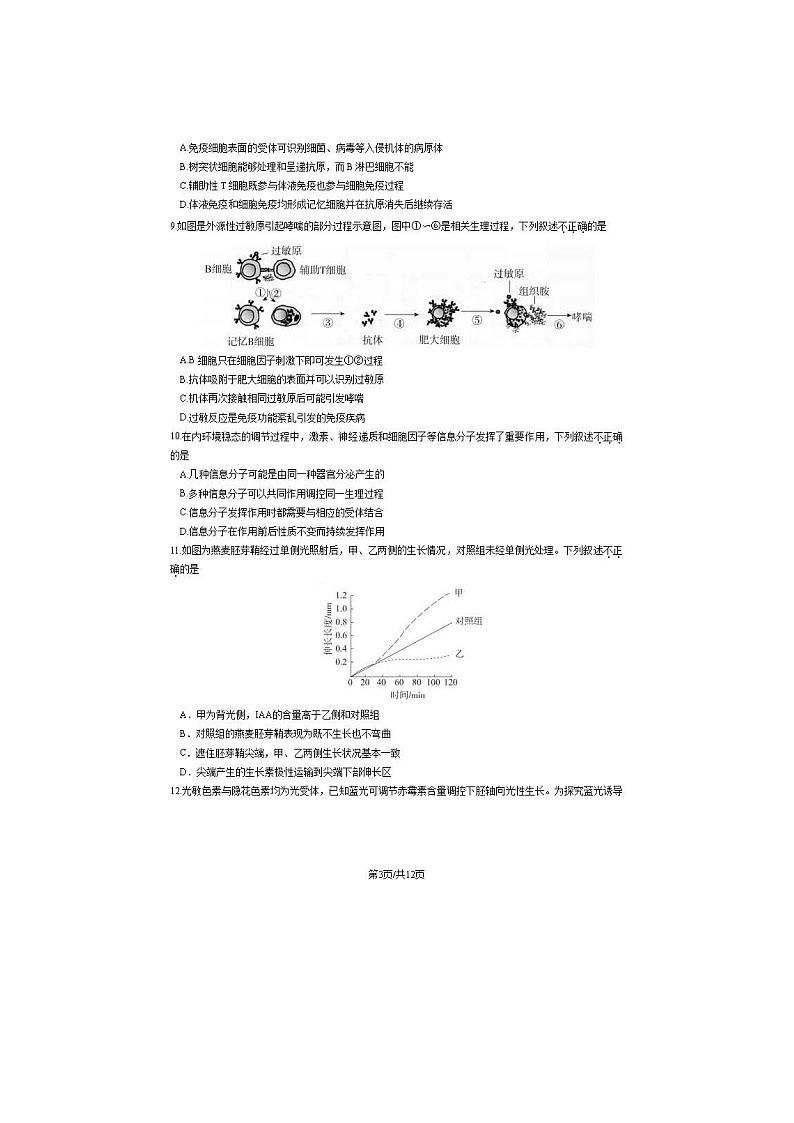 2024届北京东城区高二上学期生物期末试题03