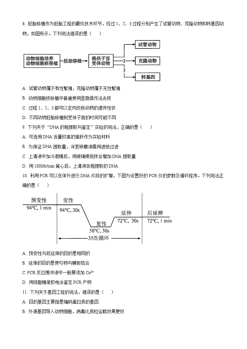 山東省菏澤市高二市區(qū)一類校期中聯(lián)考2023-2024學(xué)年高二下學(xué)期4月期中生物試題 （原卷版）第3頁