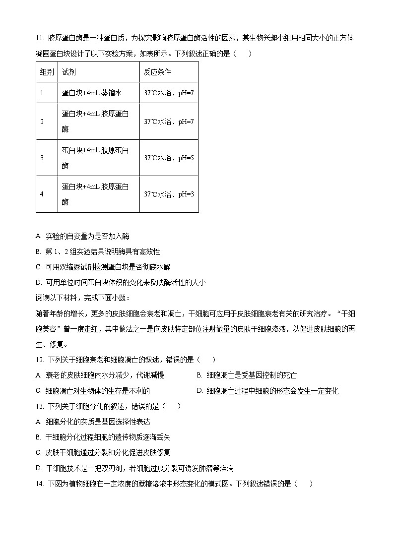 浙江省钱塘联盟2023-2024学年高一下学期4月期中联考生物试题(原卷版+解析版)03