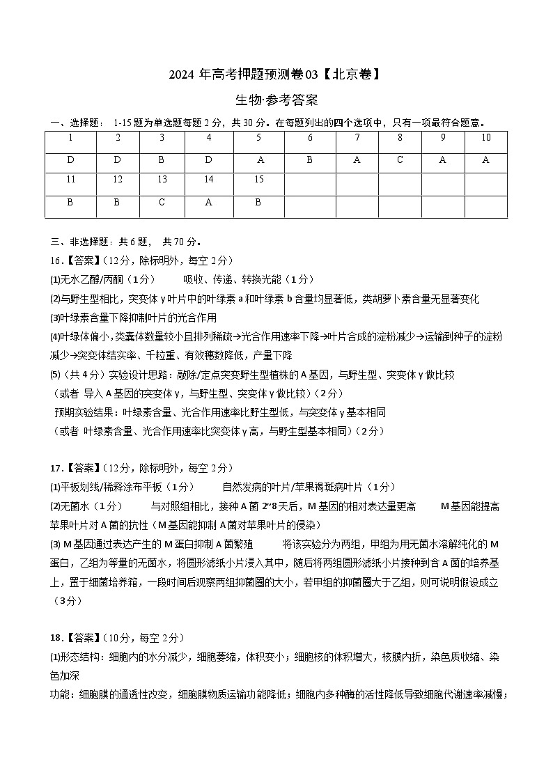 2024年高考押题预测卷—生物(北京卷03)(参考答案)第1页