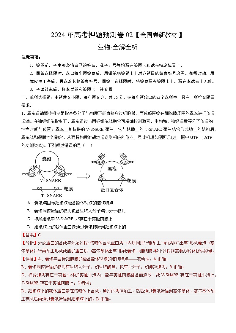 2024年高考押题预测卷—生物(全国卷新教材02)(全解全析)第1页