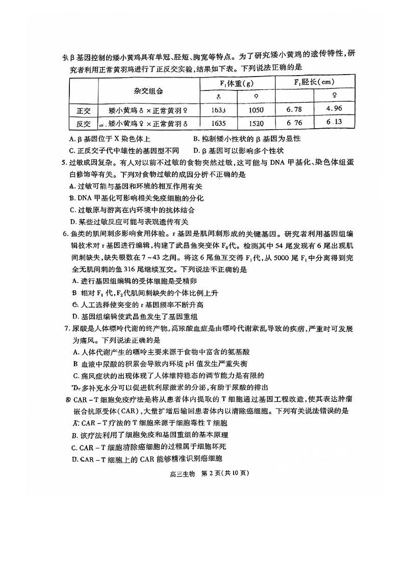 2024北京丰台高三二模生物试题及答案第2页
