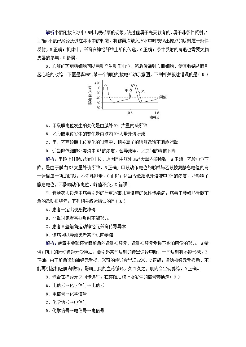 2025版新教材高中生物第2章神经调节单元素养等级测评试卷(附解析新人教版选择性必修1)03