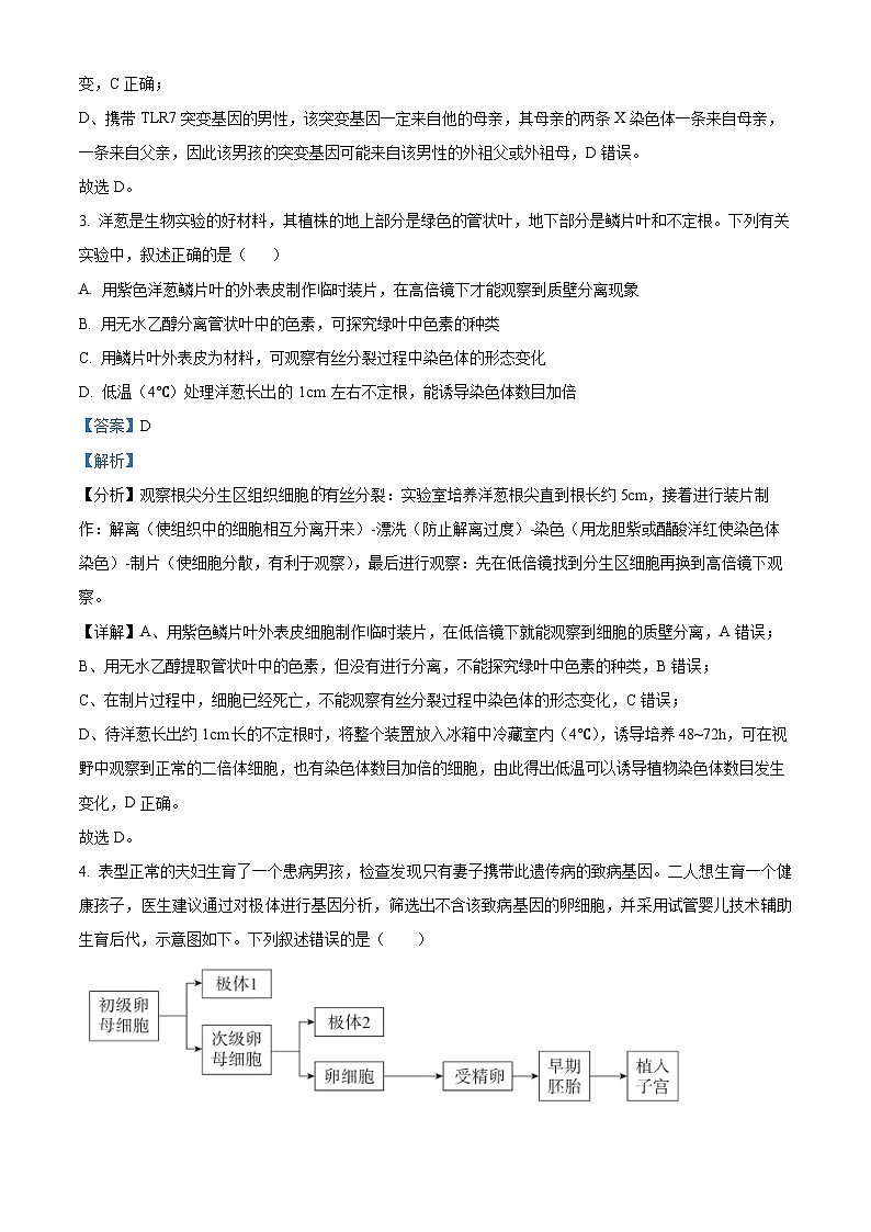 天津市宁河区芦台第一中学2023-2024学年高三下学期第一次模拟考试生物试卷(原卷版+解析版)02