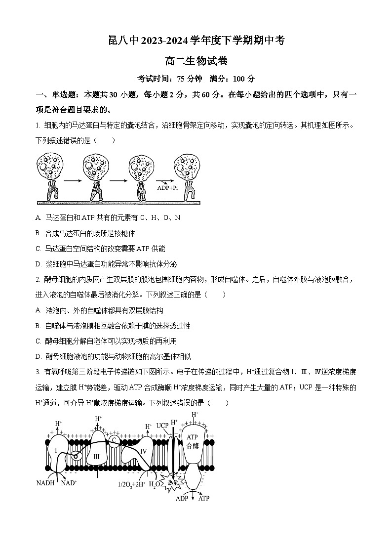 云南省昆明市五华区昆明市第八中学2023-2024学年高二下学期期中考试生物试卷(原卷版)第1页