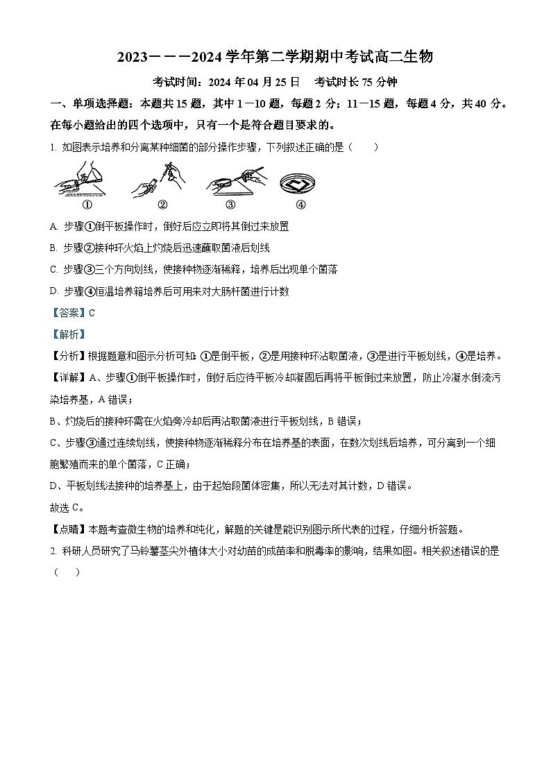 福建省厦门市湖滨中学2023-2024学年高二下学期期中考试生物试题(原卷版+解析版)01