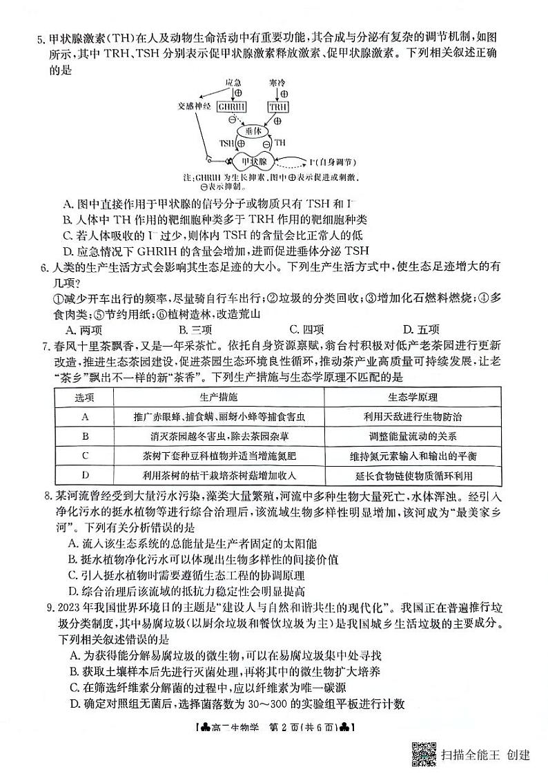 甘肃省兰州市兰州新区贺阳高级中学有限公司2023-2024学年高二下学期期中生物试题第2页