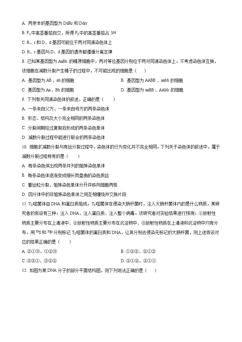 新疆维吾尔自治区喀什地区巴楚县巴楚县第一中学2023-2024学年高一下学期4月期中生物试题(原卷版)第2页