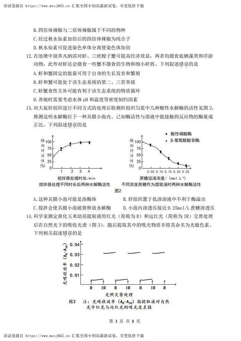 2024届广东省汕头市高三二模考试生物试题03