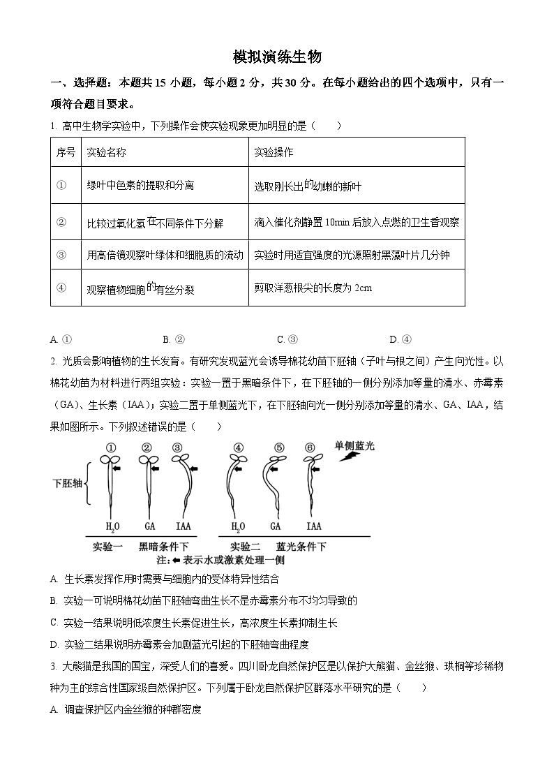 2024届湖南省衡阳市衡阳县二中高三模拟演练生物试题（原卷版+解析版）