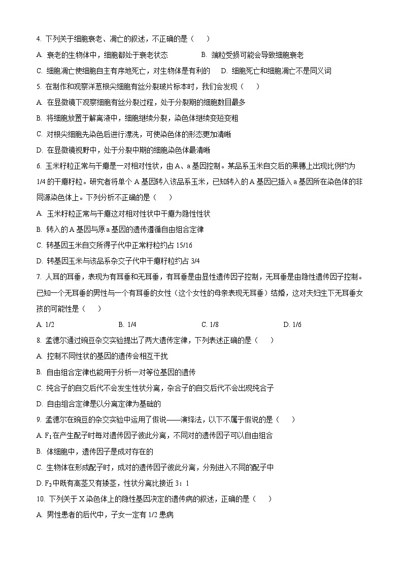 湖北省部分普通高中联盟2023-2024学年高一下学期期中联考生物试卷无答案第2页