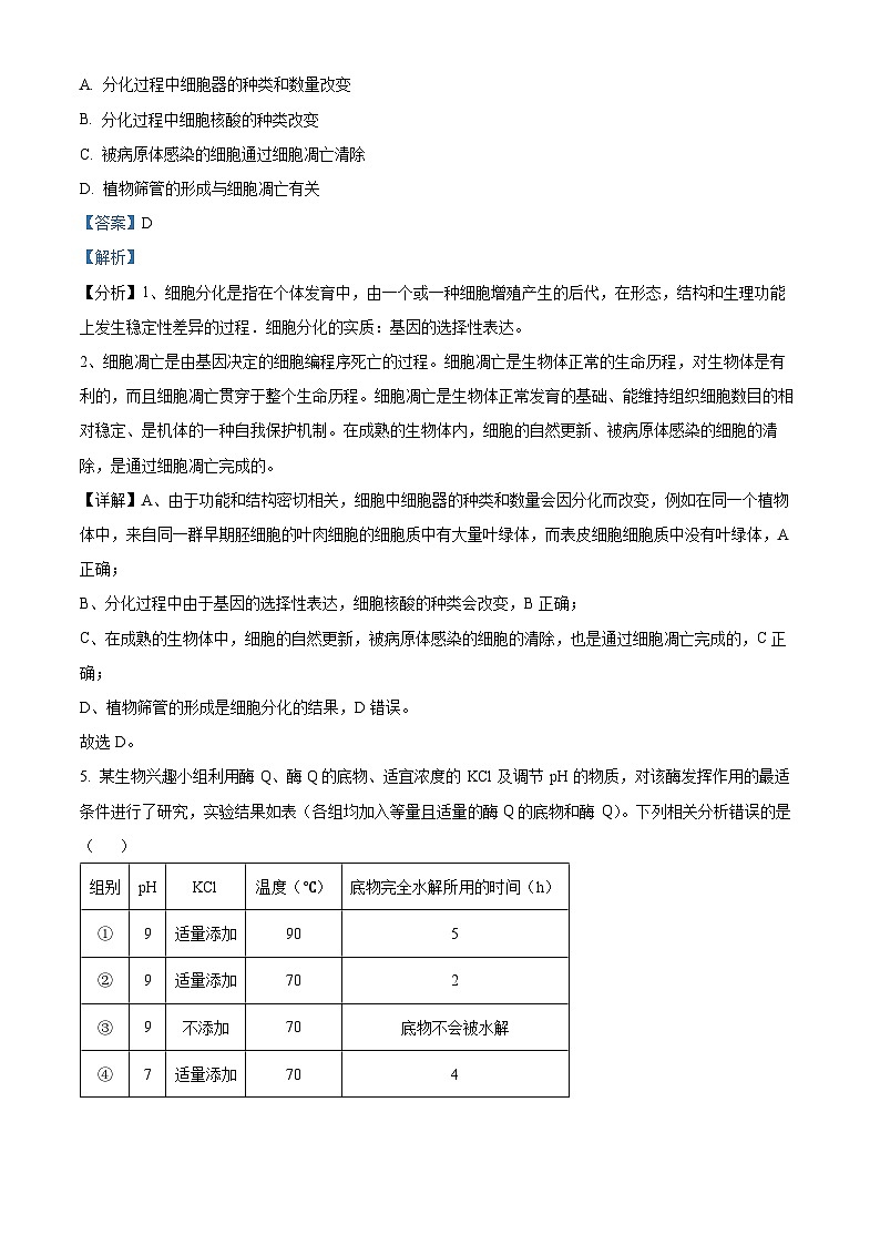 浙江省三校联盟(长兴、余杭、缙云)2024届高三下学期4月联考生物试卷(Word版附解析)03