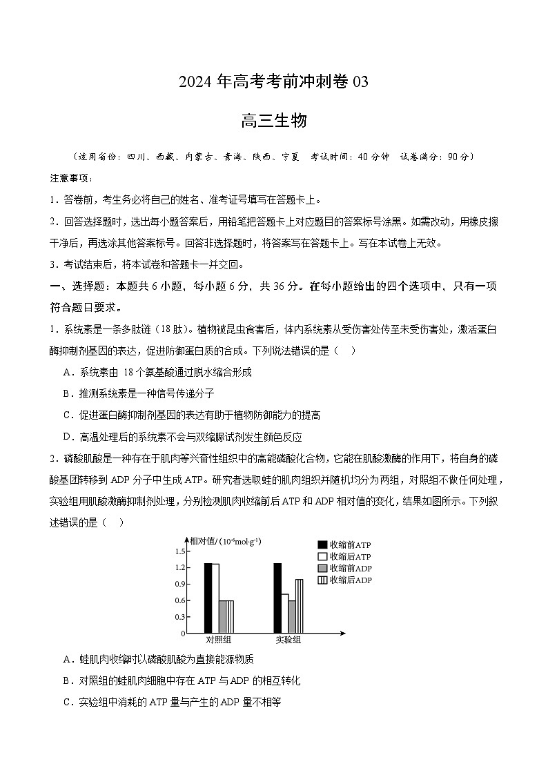 2024年高考生物考前冲刺卷03——全国卷老教材适用(原卷版)01