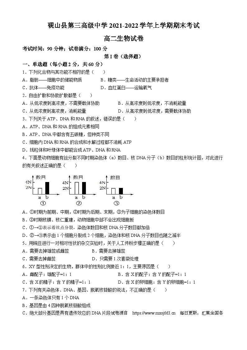 29,云南省砚山县第三高级中学2021-2022学年高二上学期期末考试生物试题(无答案)第1页