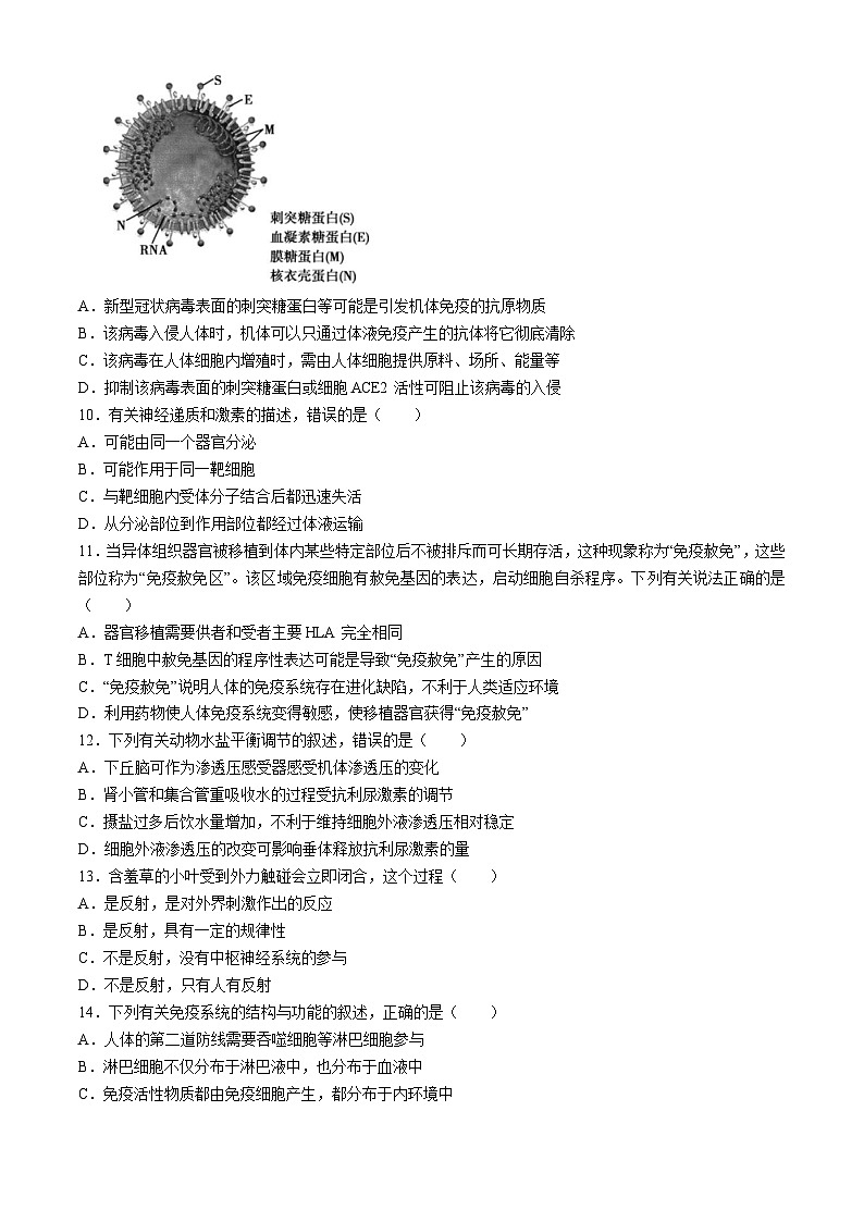 38,重庆市巫山县官渡中学2021-2022学年高二上学期期末考试生物试题第3页