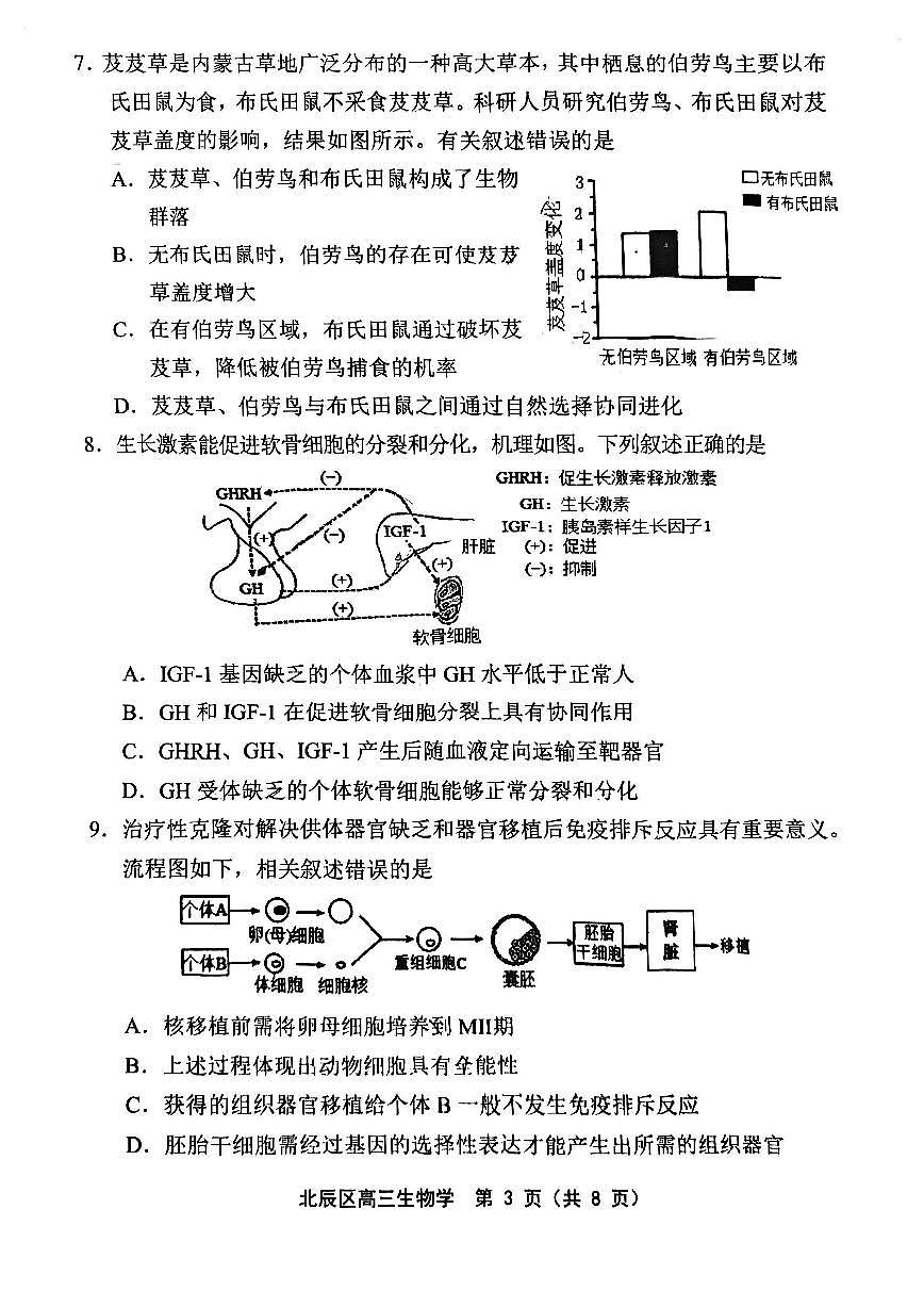 2024屆天津市北辰區(qū)高三三模生物試題第3頁