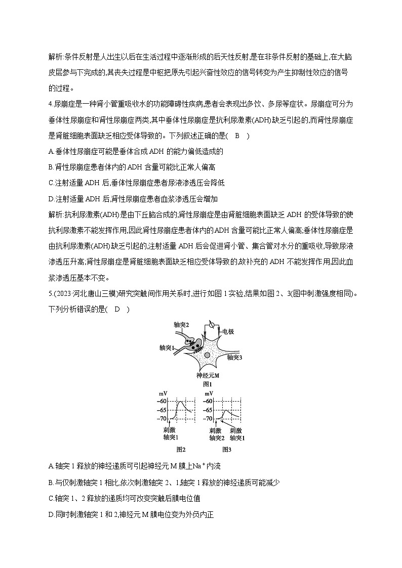 2024届高考生物考前冲刺素能提升突破练4调节微专题1神经调节和体液调节含答案第2页