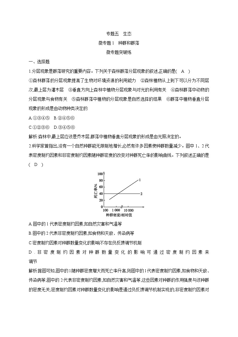 2024届高考生物考前冲刺素能提升突破练5生态微专题1种群和群落含答案第1页