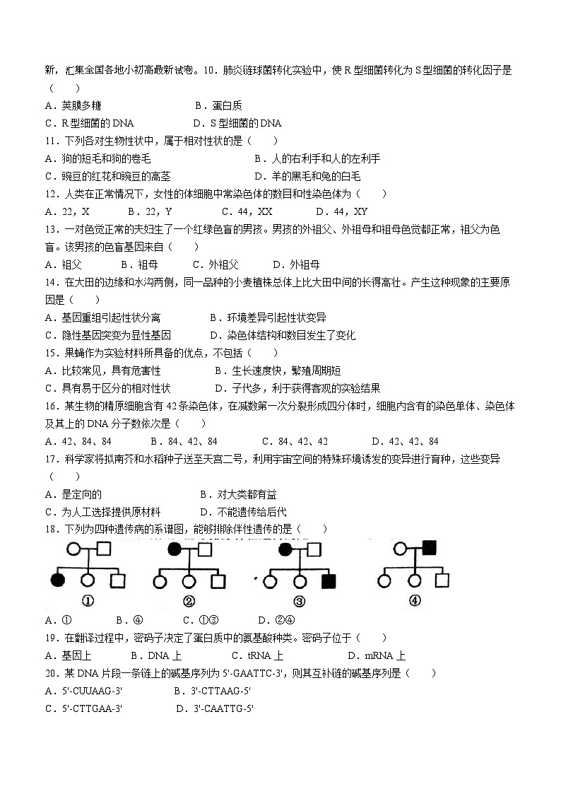 北京市顺义区第一中学2023-2024学年高一下学期期中生物试题03
