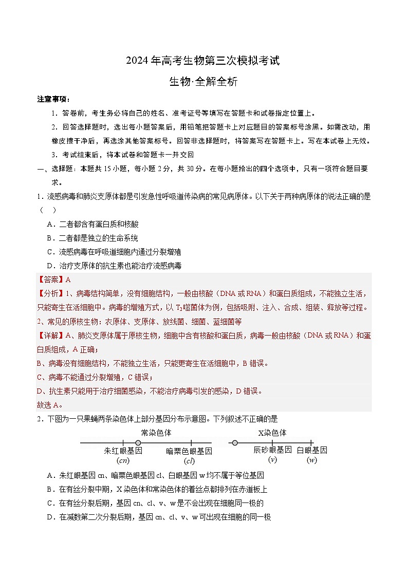 2024年高考第三次模拟考试题:生物(北京卷)(解析版)第1页