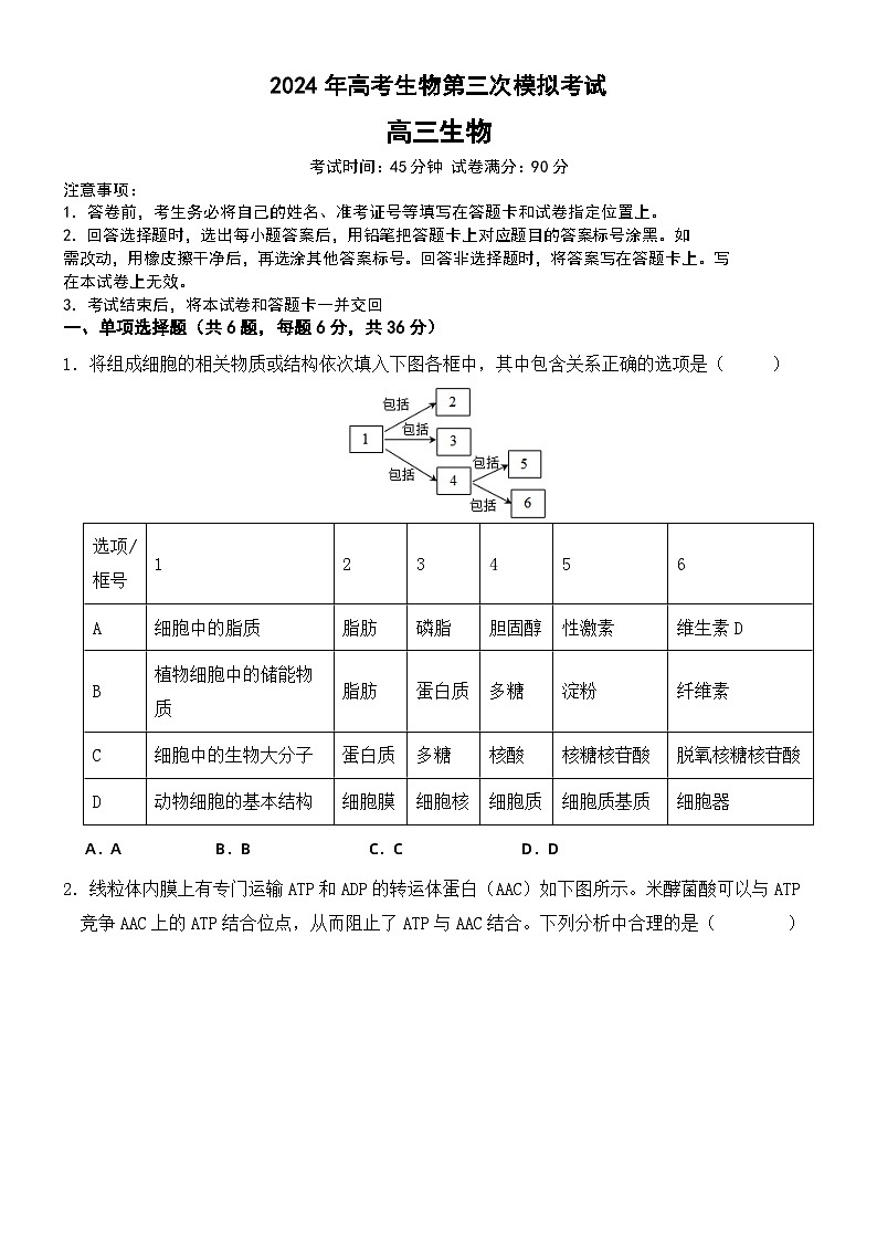 2024年高考第三次模拟考试题:生物(河南、新疆卷)(考试版)01