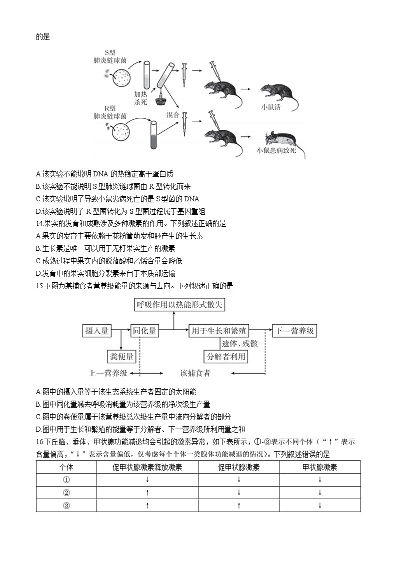 2024浙江省培优联盟高二下学期5月期中联考生物试题含解析03