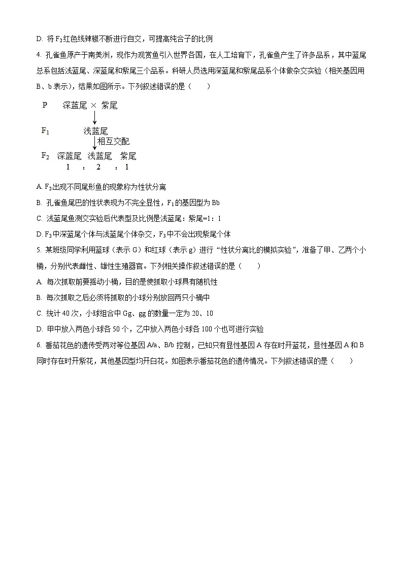 黑龙江省鸡西市鸡冠区第一中学2023-2024年高一下学期期中考试(十校联考)生物试题(原卷版)第2页