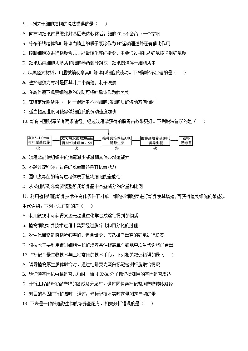 2024泰州中学高二下学期5月期中考试生物含解析03