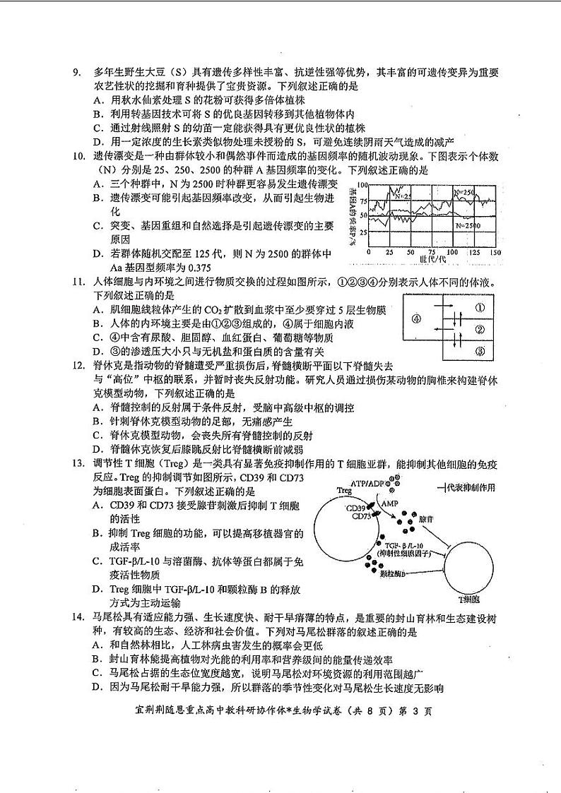 湖北省2024年宜荆荆随恩高三下学期5月联考(二模)生物试题+答案第3页