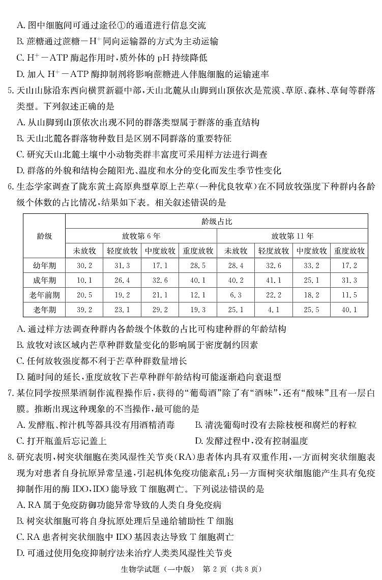 生物演练卷(一中高三二模)第2页