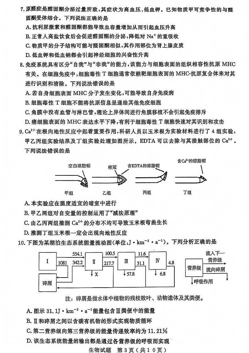 山东省济宁市2024届高三年级高考第三次模拟试题 生物试卷+答案03