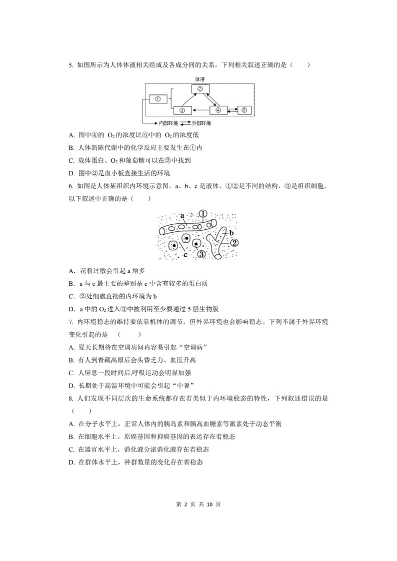 安徽省马鞍山市第二中学2023-2024学年高二上学期阶段检测(10月)生物试题第2页