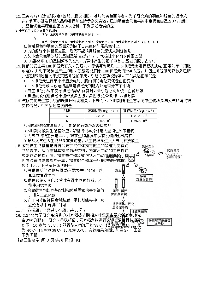 福建省泉州市、南平市2024届高三5月百校大联考测评生物试卷(Word版附解析)03
