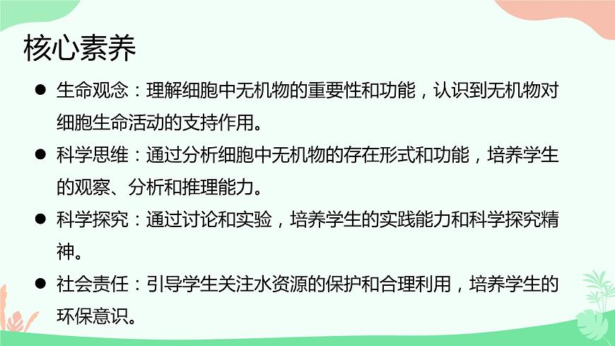 【核心素養(yǎng)】人教版高中生物必修一2.2《細(xì)胞中的無機(jī)物》課件第2頁